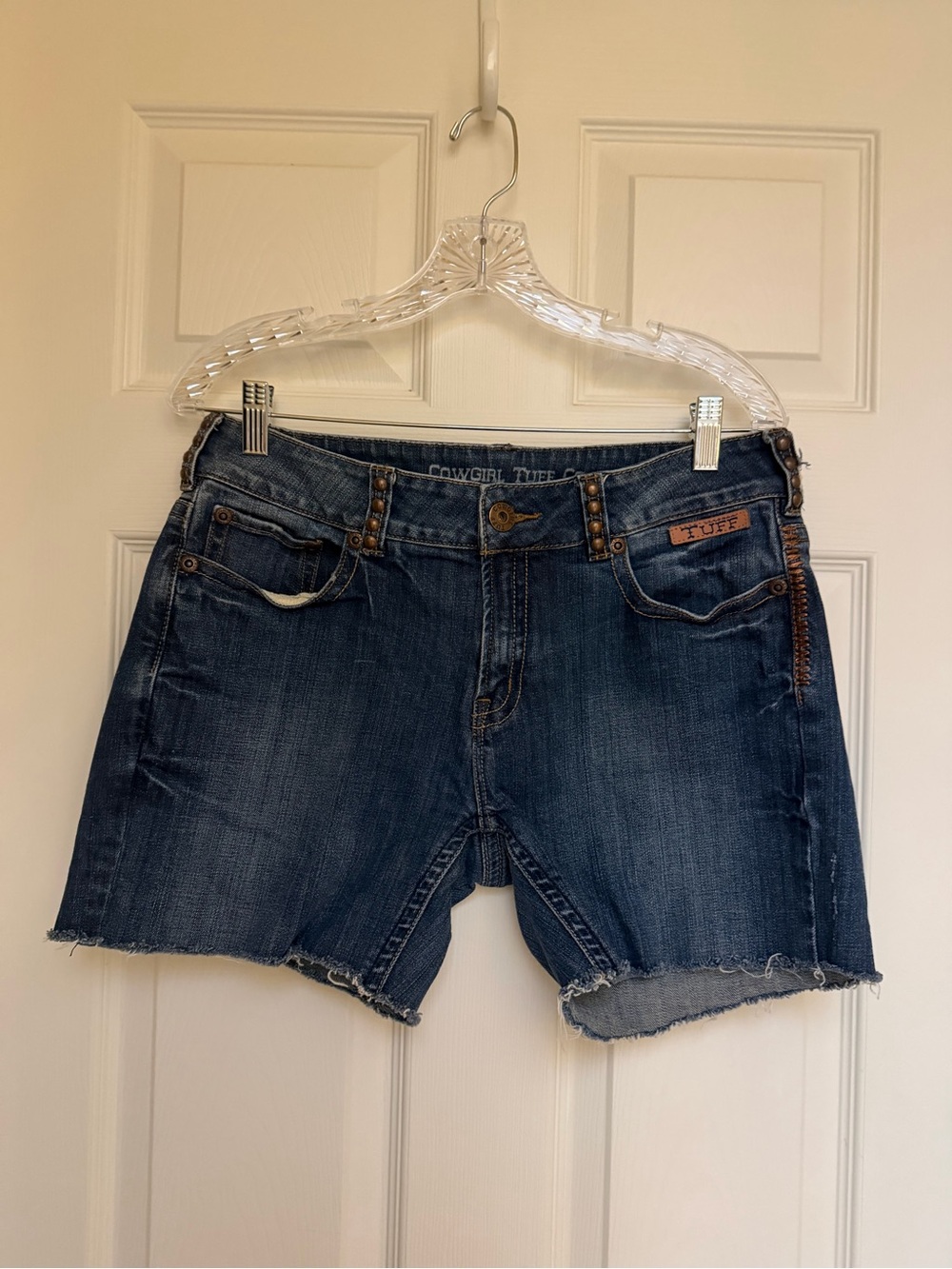 Cowgirl Tuff Blue Denim Cutoff Shorts with Studs-COPPER GYPSY